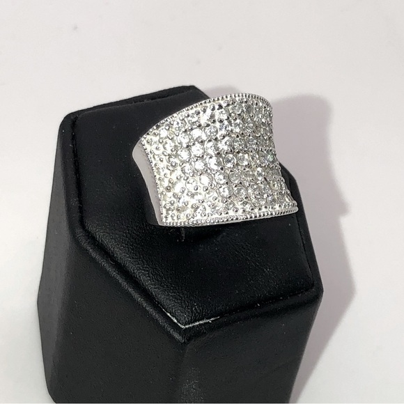 Sterling Silver Wide Band Multi Row Cz Ring Sz 5.75 - 6 - Picture 4 of 12